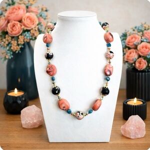 ARTISAN Bamboo Coral, Faceted Apatite, & Agate Gemstone Necklace w/18k GF beads
